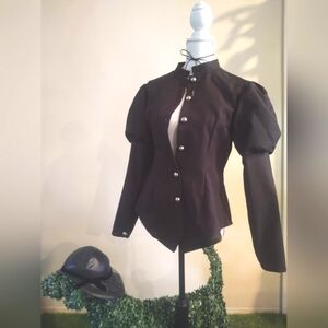 Hopeless Romantic 🖤Black Puff-Sleeve Silver•Button Jacket~ Size: Sm